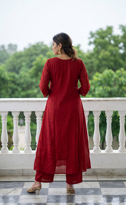 Marron Chinon Beats Work Kurti Set