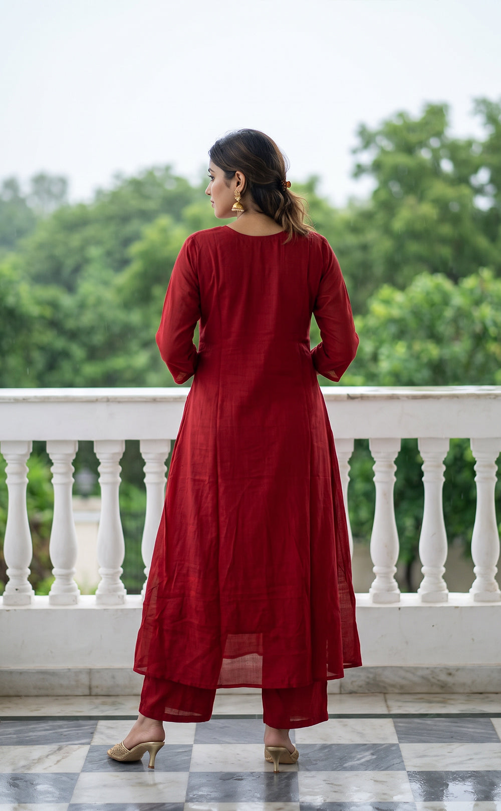 Marron Chinon Beats Work Kurti Set