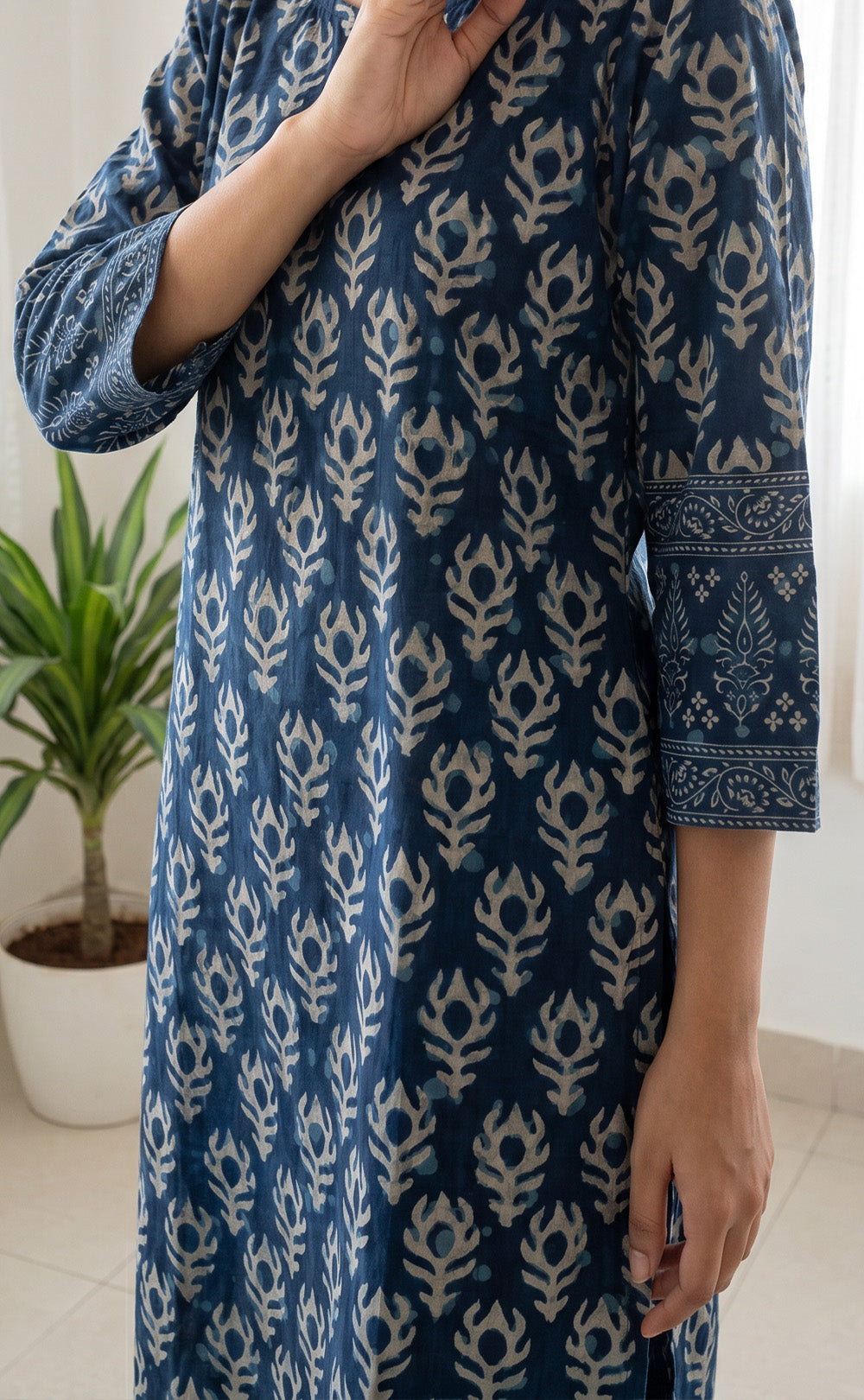 Blue Cotton All-Over Printed Kurti Set