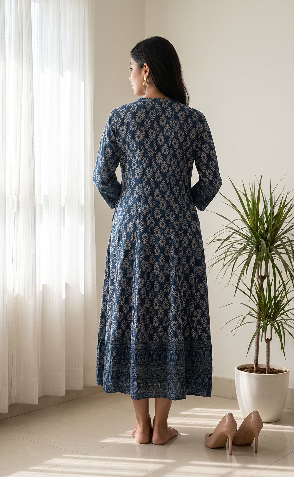 Blue Cotton All-Over Printed Kurti Set