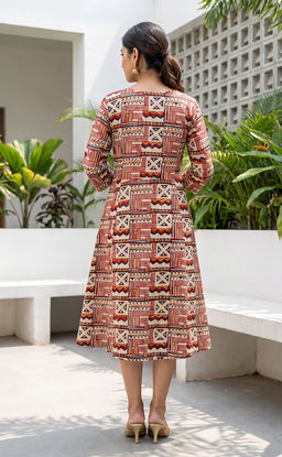 Maroon Cotton All-Over Kalamkari Printed Flare Kurti
