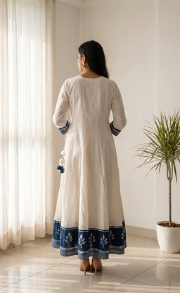 Indigo Blue Cotton Mirror Work And Thread Work Kurti Set