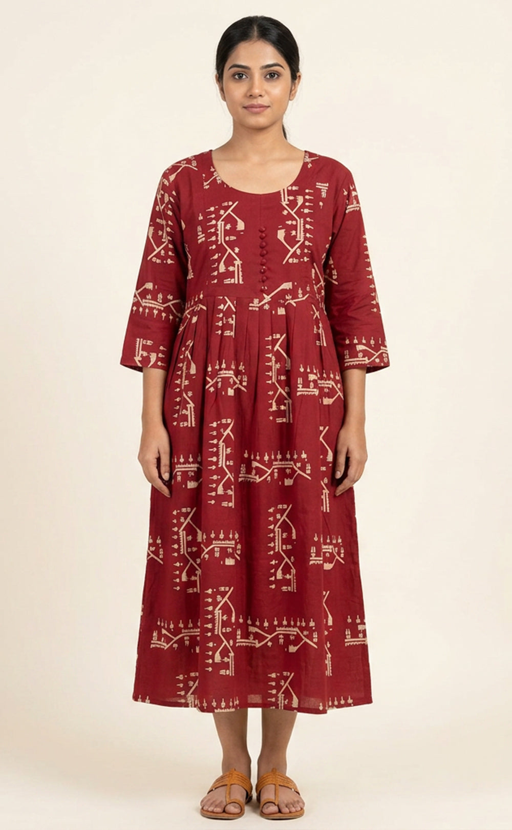 Maroon Rayon All-Over Geometric Printed Feeding Kurti