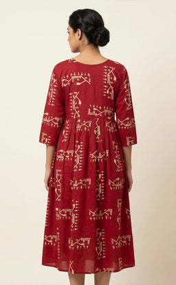 Maroon Rayon All-Over Geometric Printed Feeding Kurti