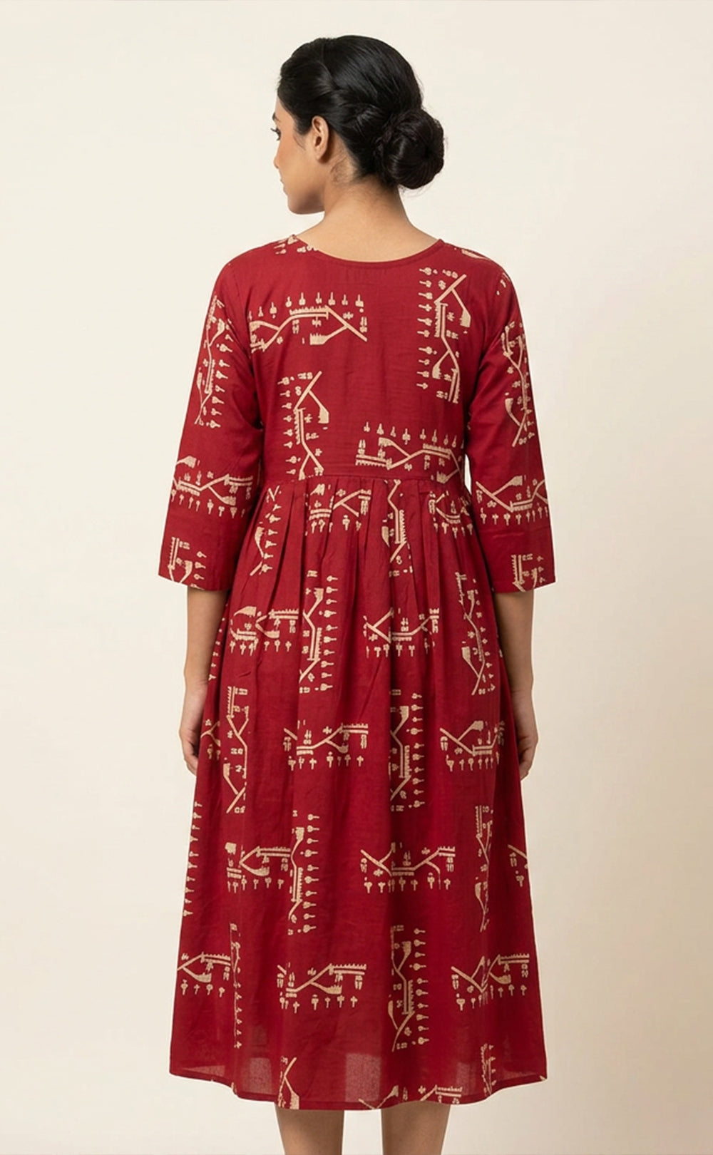 Maroon Rayon All-Over Geometric Printed Feeding Kurti