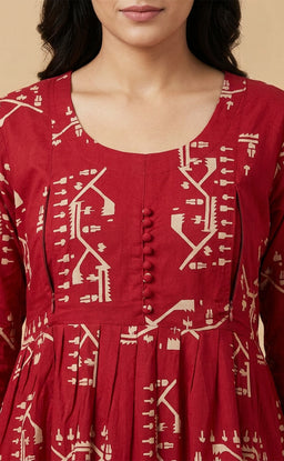 Maroon Rayon All-Over Geometric Printed Feeding Kurti