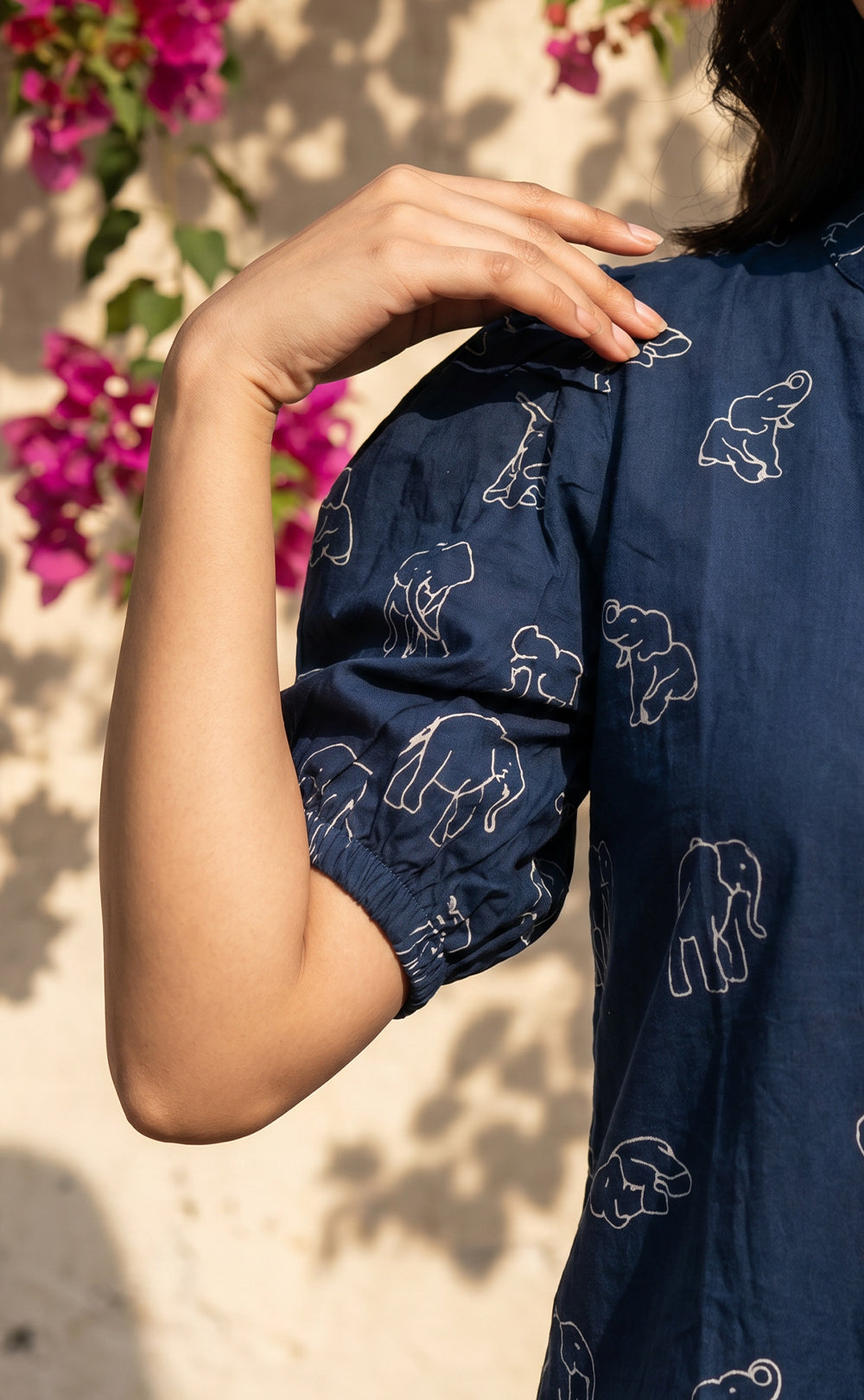 Blue Cotton All-Over Elephant Print Kurti Gown