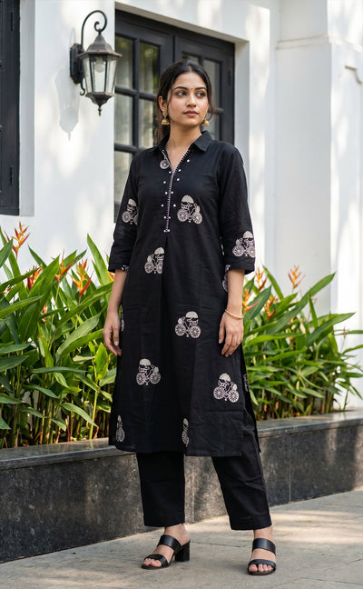 Black Cotton All-Over Printed Co-ord Set