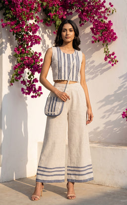 White And Blue Cotton Indo Western