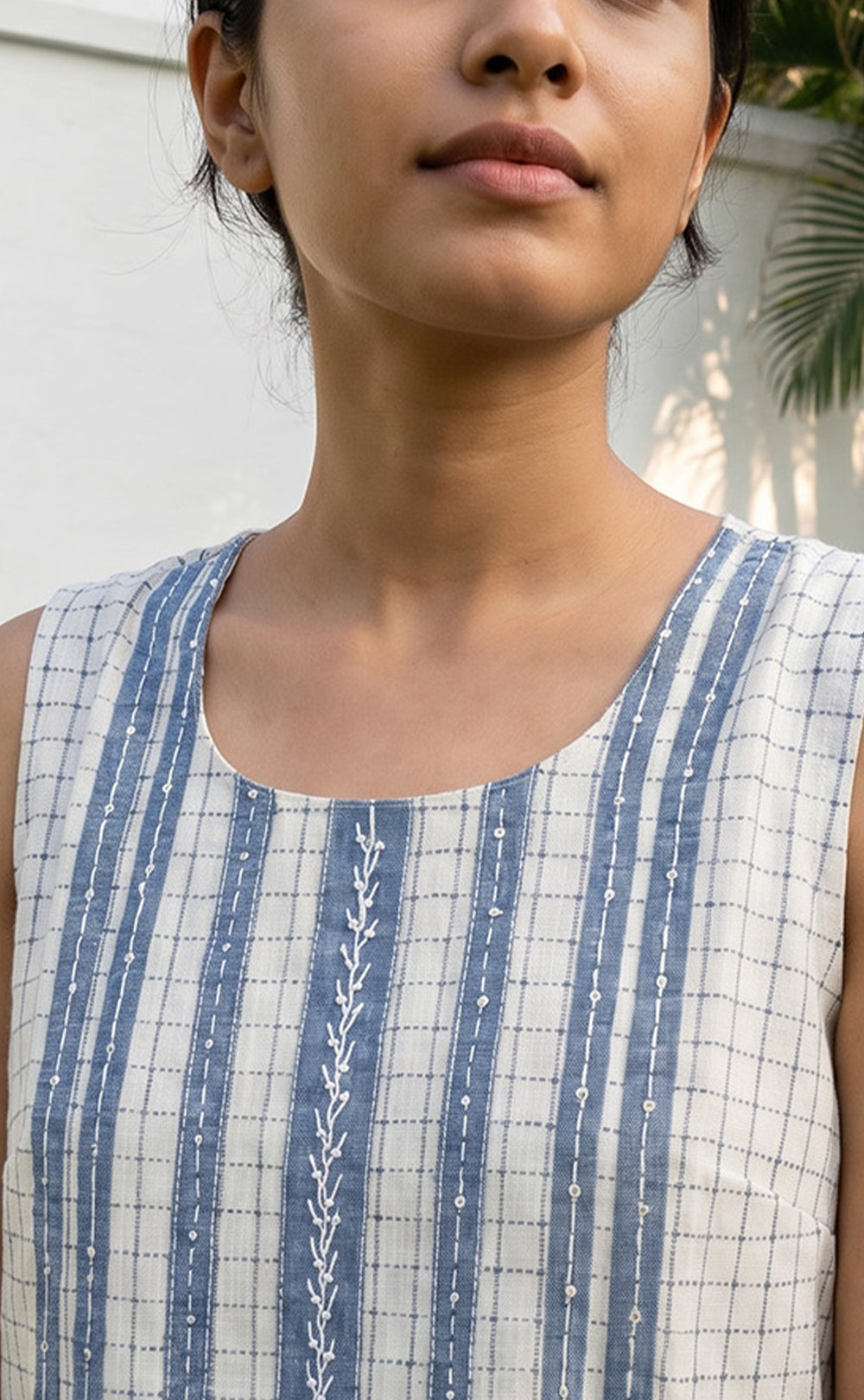 White And Blue Cotton Indo Western