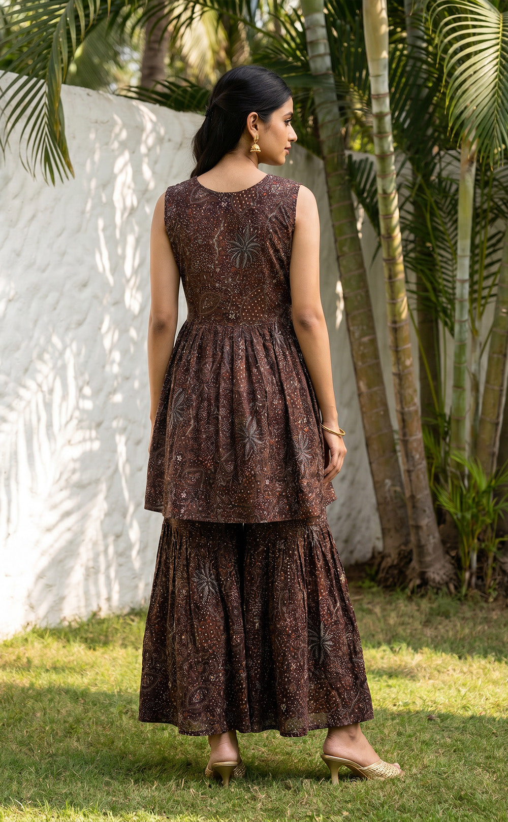 Black Rayon All-Over Printed Kurti Set