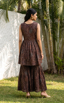 Black Rayon All-Over Printed Kurti Set