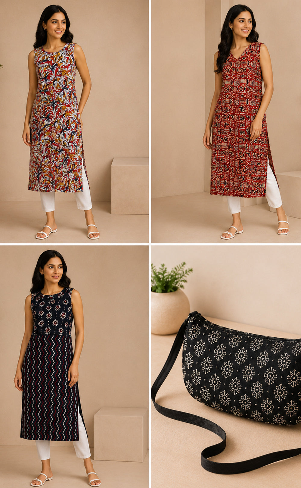 Cotton Straight Kurtis Combo – Pack of 3 with Free Cotton Sling Bag