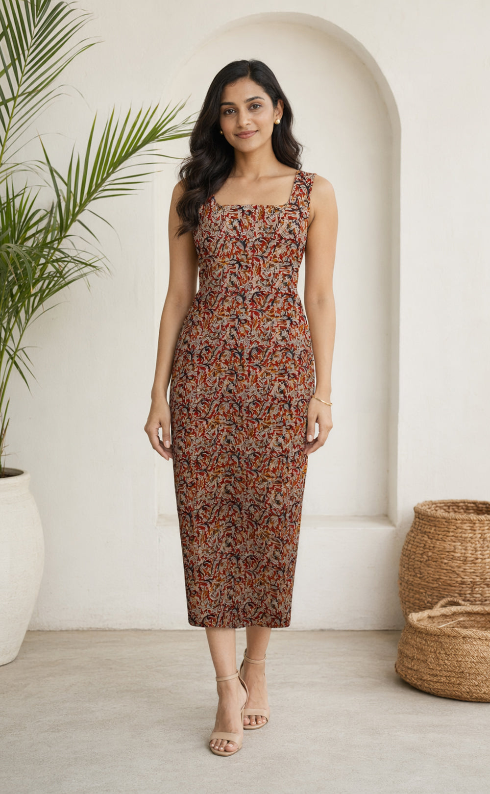 Half White Cotton All-Over Kalamkari Printed Long Straight Kurti 3 piece Combo With Sling Bag