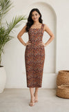 Half White Cotton All-Over Kalamkari Printed Long Straight Kurti 3 piece Combo With Sling Bag