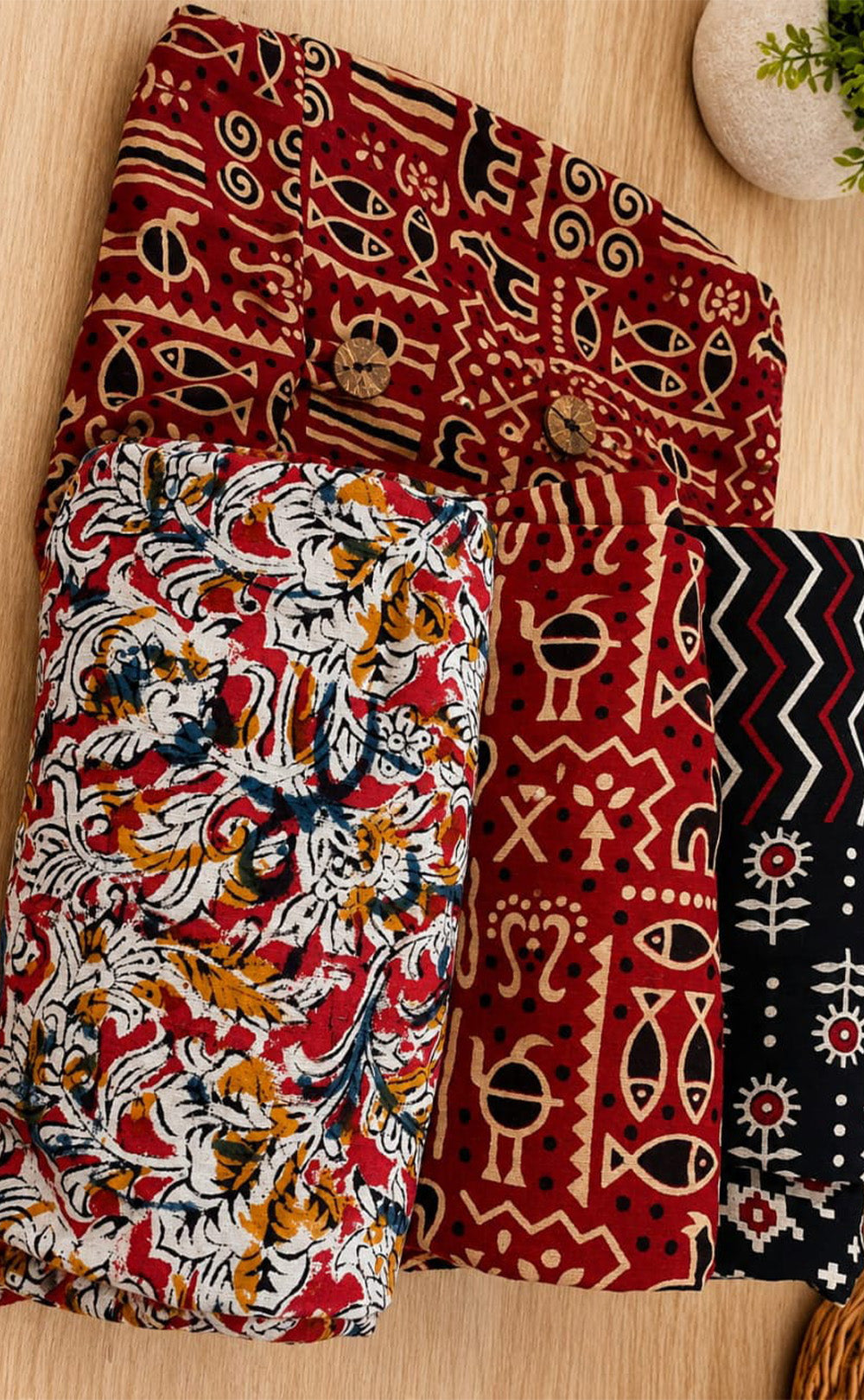 Marron Cotton All-Over Kalamkari Printed Long Straight Kurti 3 Piece Combo With Sling Bag