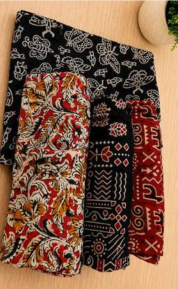 Marron Cotton All-Over Kalamkari Printed Short Kurti 3-Piece Combo With Sling Bag