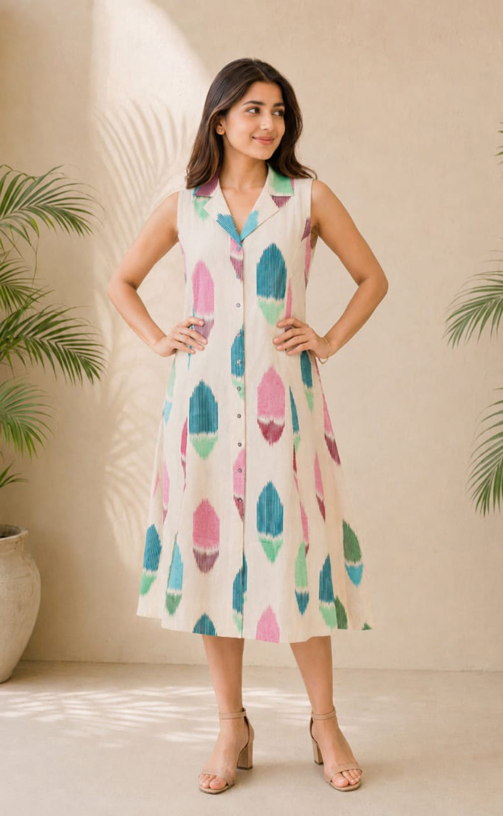 Half White Cotton All-Over Ikkat Printed Co-ord Set
