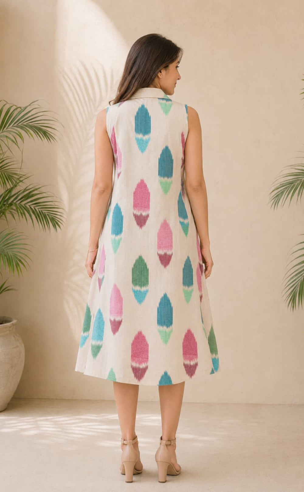 Half White Cotton All-Over Ikkat Printed Co-ord Set