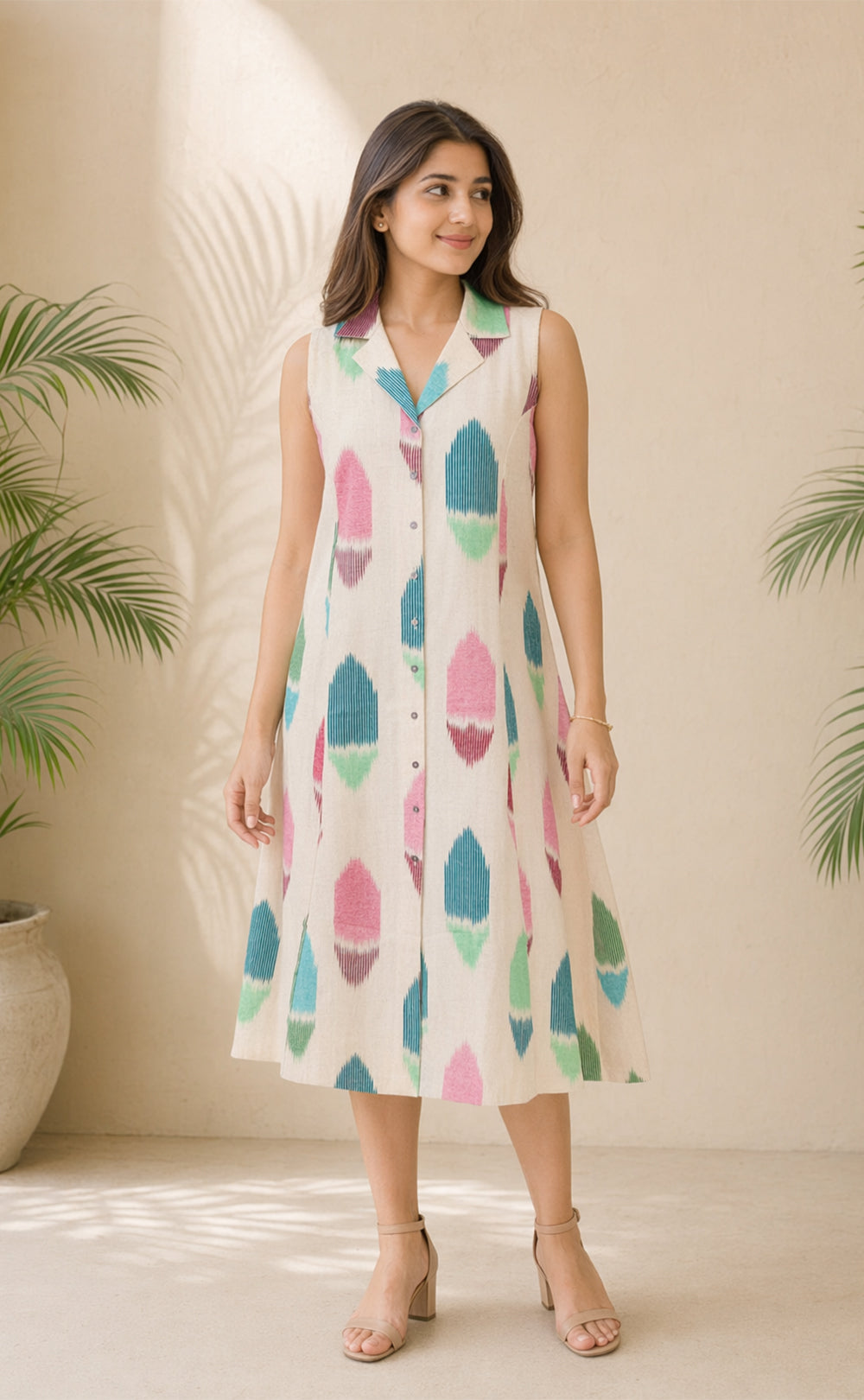 Half White Cotton All-Over Ikkat Printed Co-ord Set