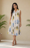 Half White Cotton All-Over Ikkat Printed Co-ord Set