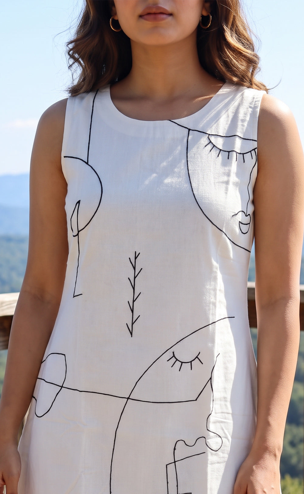 White Cotton All-Over Thread Work Flare Kurti