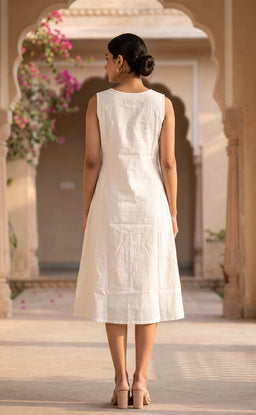 White Cotton All-Over Thread Work Flare Kurti