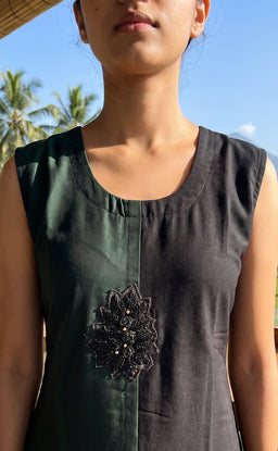 Dark Green And Black Georgette Straight Kurti