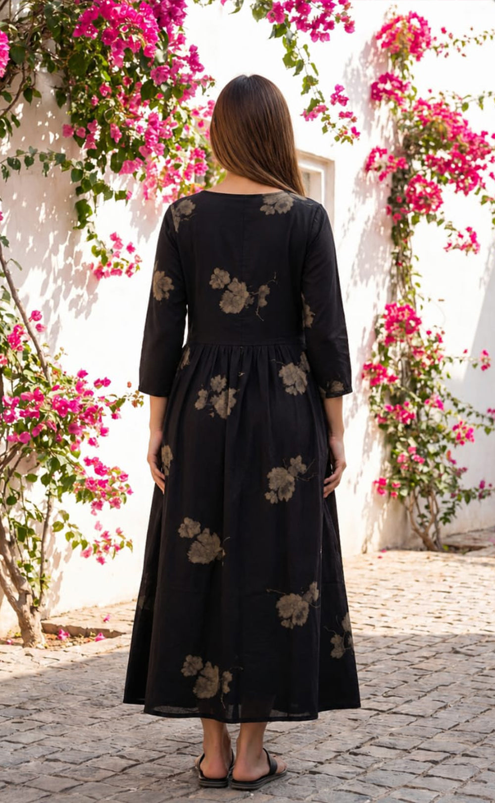 Black Rayon Abstract Brush Stroke Printed Flare Kurti