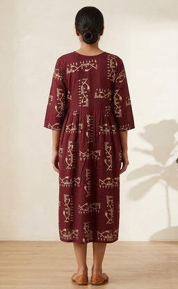 Dark Maroon Rayon All-Over Geometric Printed Feeding Kurti