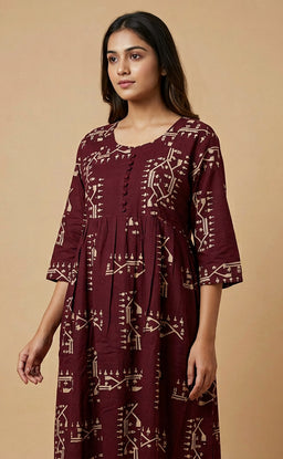 Dark Maroon Rayon All-Over Geometric Printed Feeding Kurti