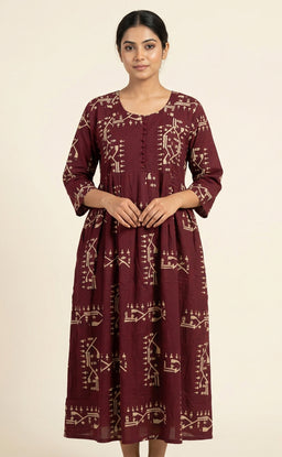 Dark Maroon Rayon All-Over Geometric Printed Feeding Kurti