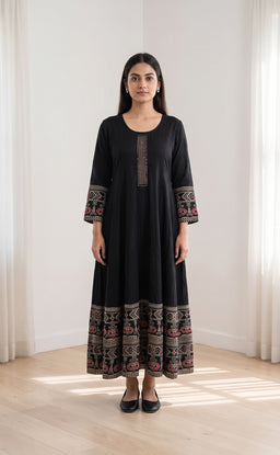 Black Rayon Mirror Work Kurti Set