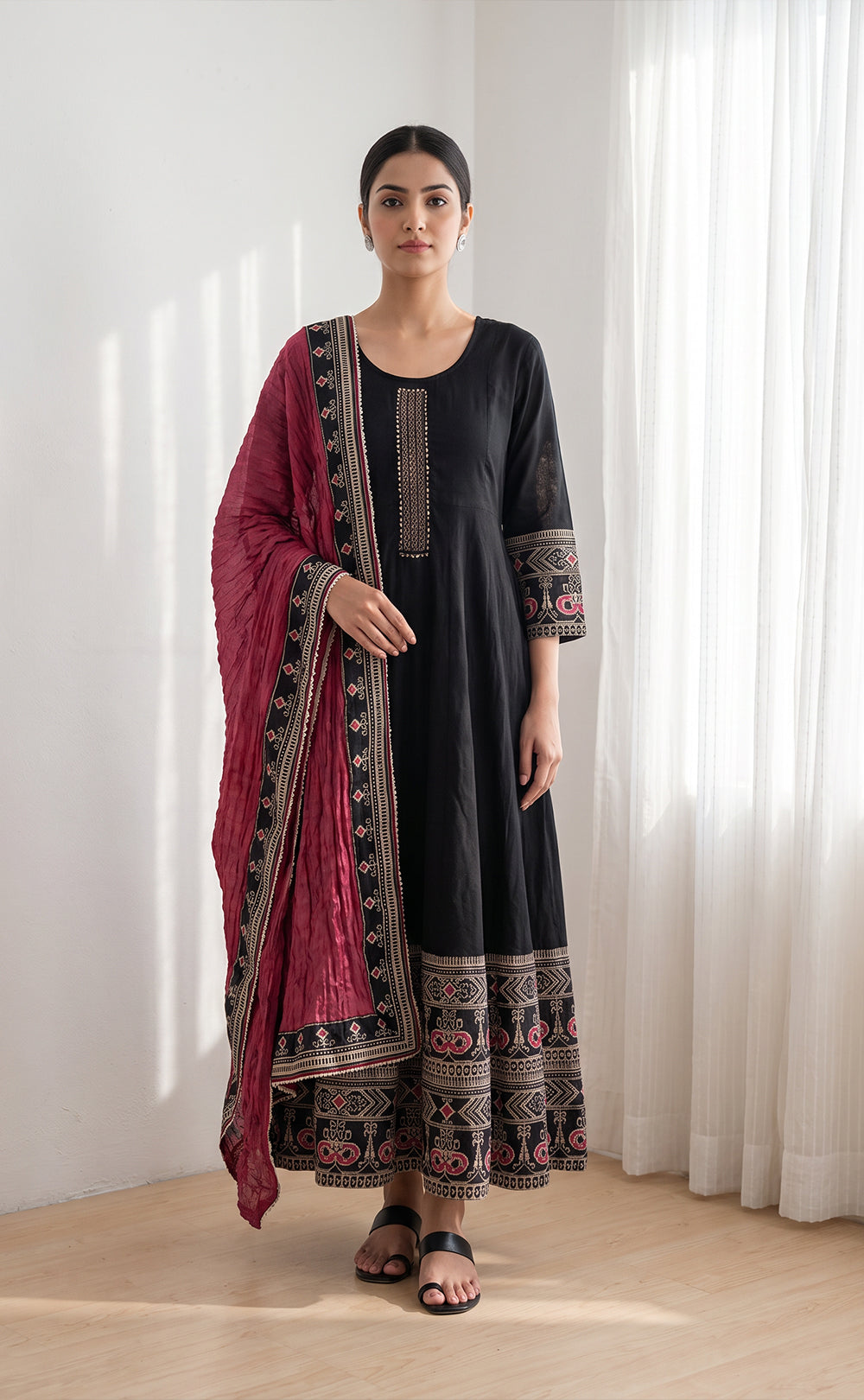 Black Rayon Mirror Work Kurti Set