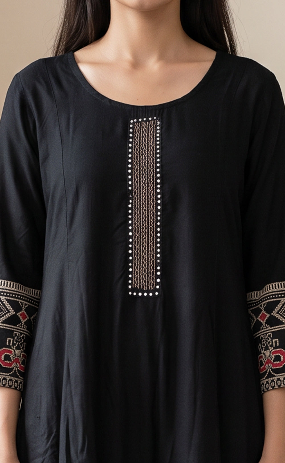Black Rayon Mirror Work Kurti Set