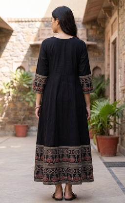 Black Rayon Mirror Work Kurti Set