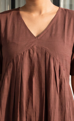 Chocolate Brown Fancy Plain Flare Kurti