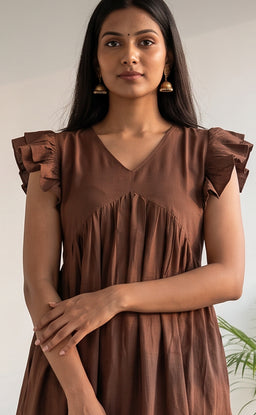 Chocolate Brown Fancy Plain Flare Kurti