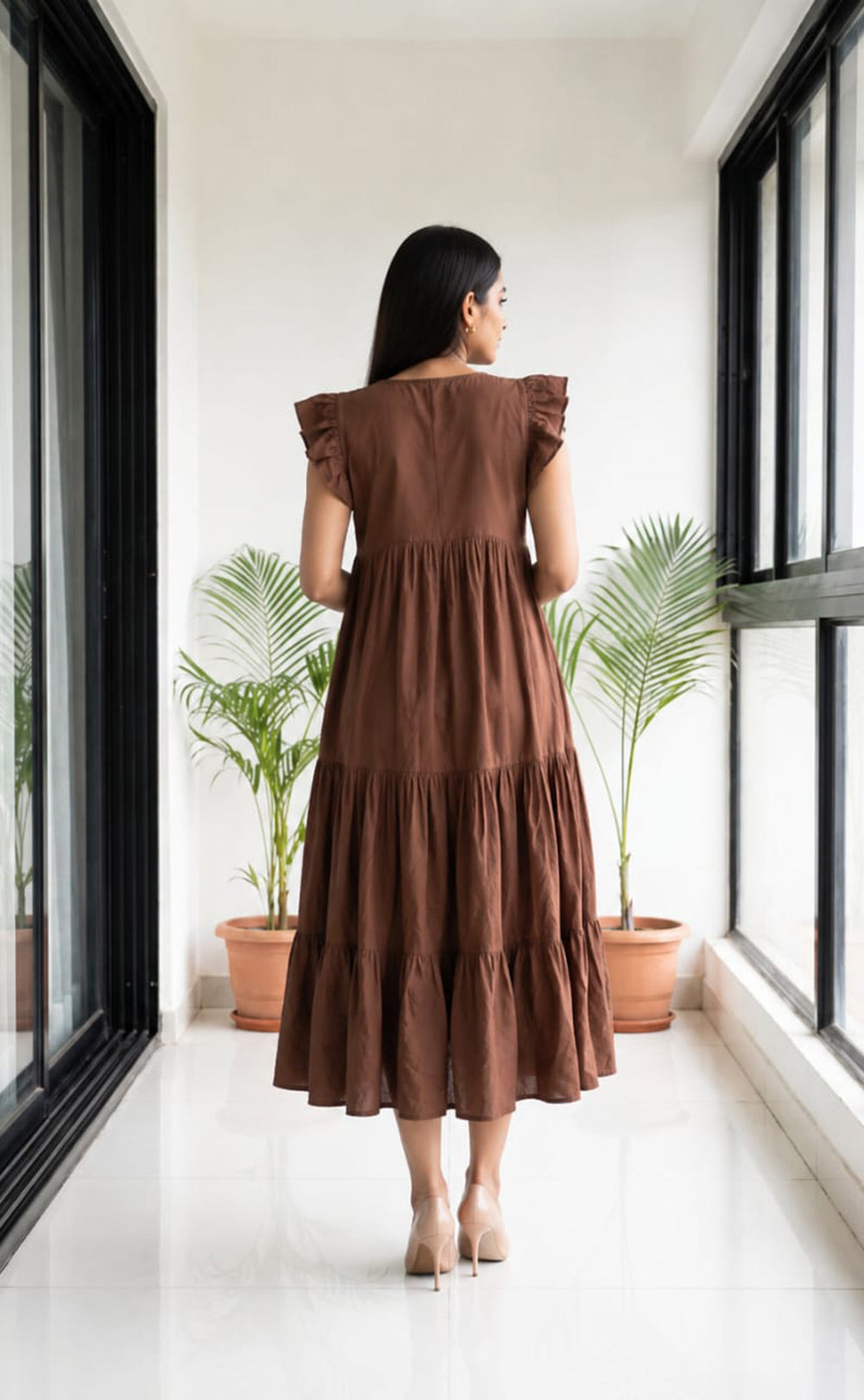 Chocolate Brown Fancy Plain Flare Kurti