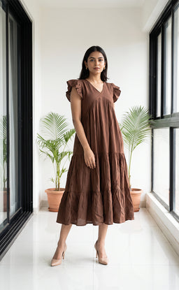 Chocolate Brown Fancy Plain Flare Kurti