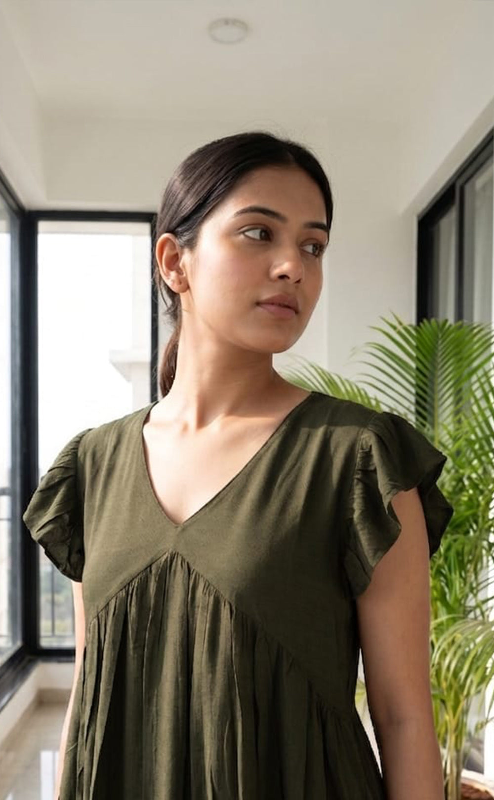 Mehndi Green Fancy Plain Flare Kurti