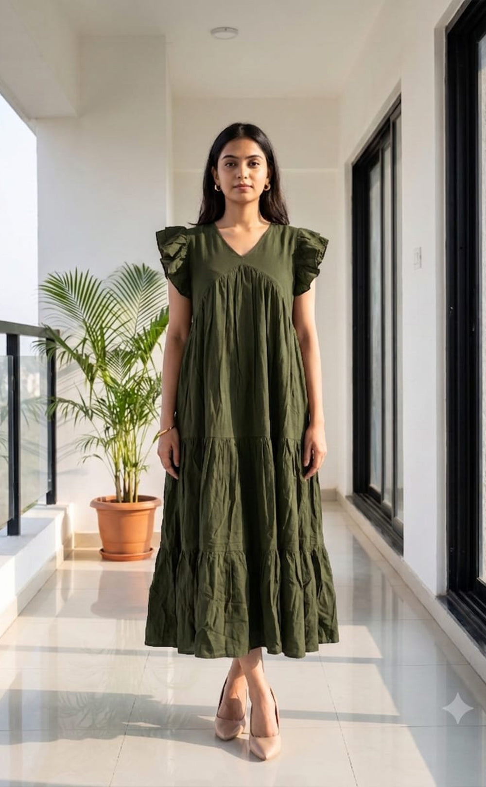 Mehndi Green Fancy Plain Flare Kurti
