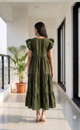 Mehndi Green Fancy Plain Flare Kurti