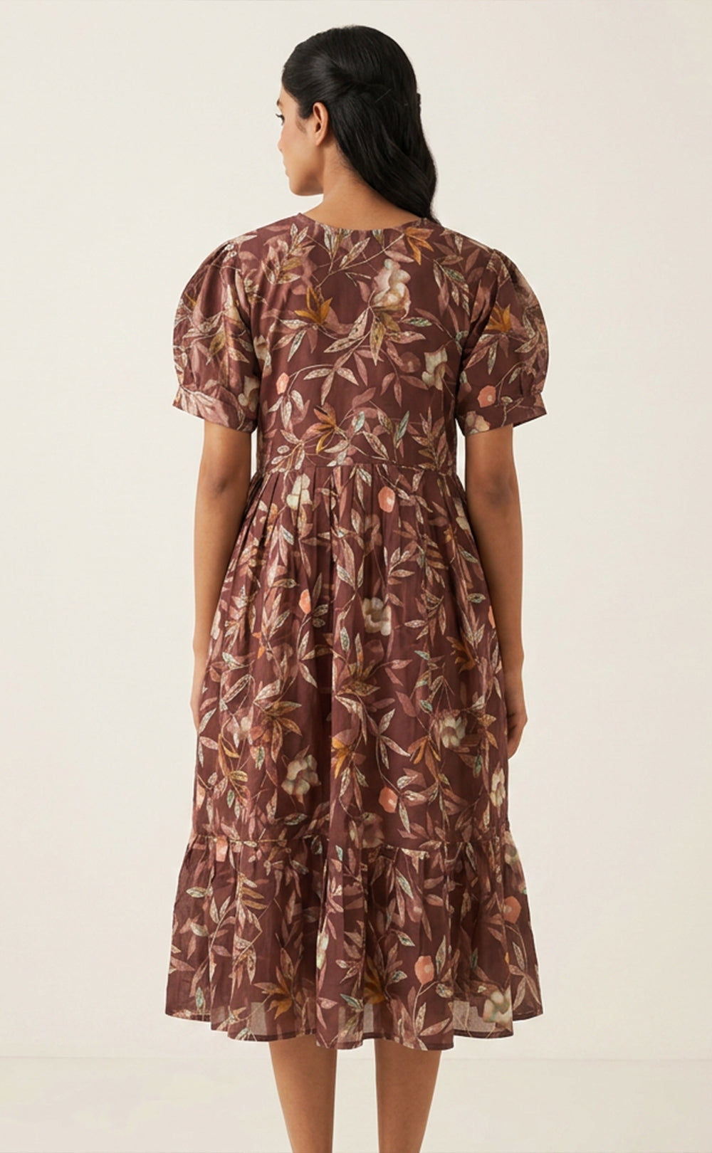 Chocolate Brown Jaam Cotton Floral Print And Buti Mirror Work Feeding Kurti