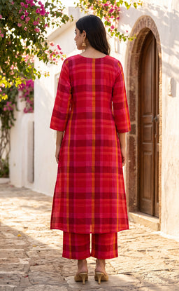 Rani Pink Cotton Checks Printed Co-ord Set