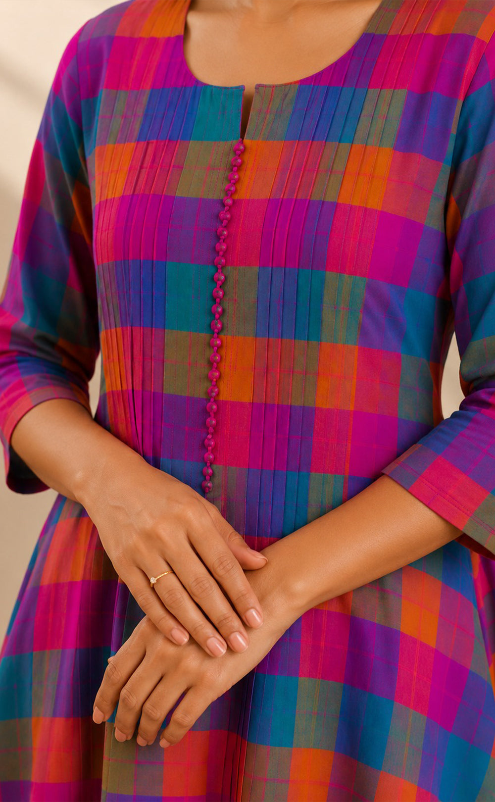 Rani Pink Cotton Checks Pattern Co-ord Set
