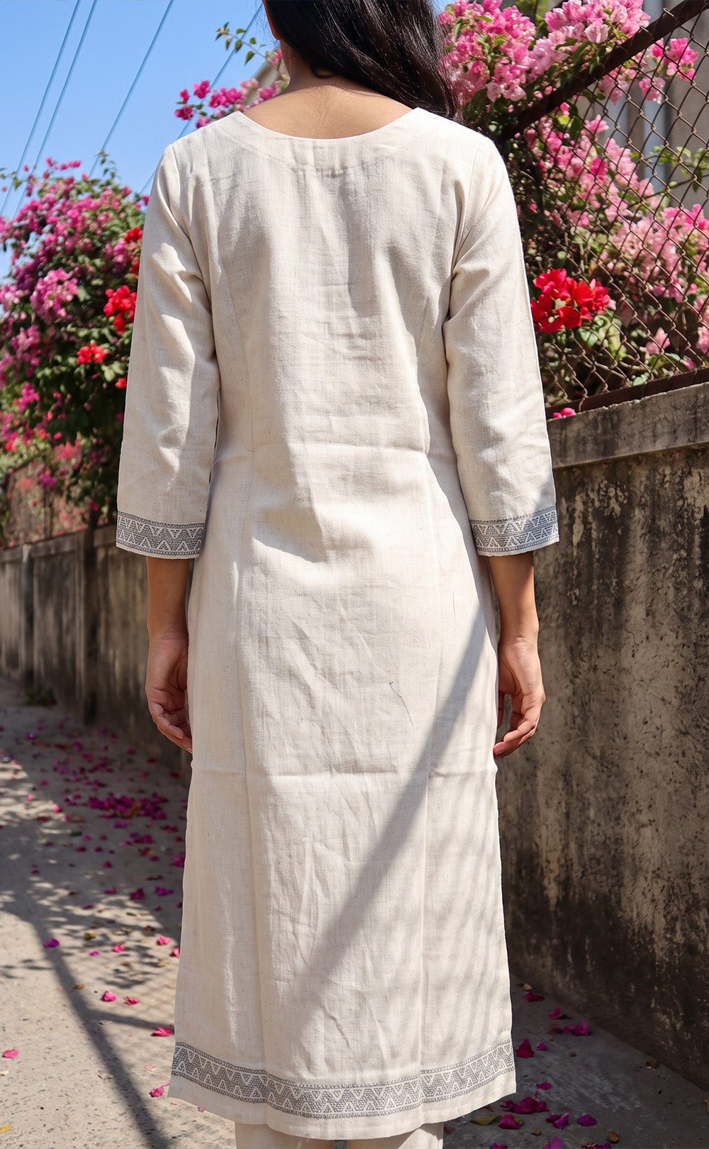 Half-White Cotton All-Over Floral And Small Buti Printed Straight Kurti