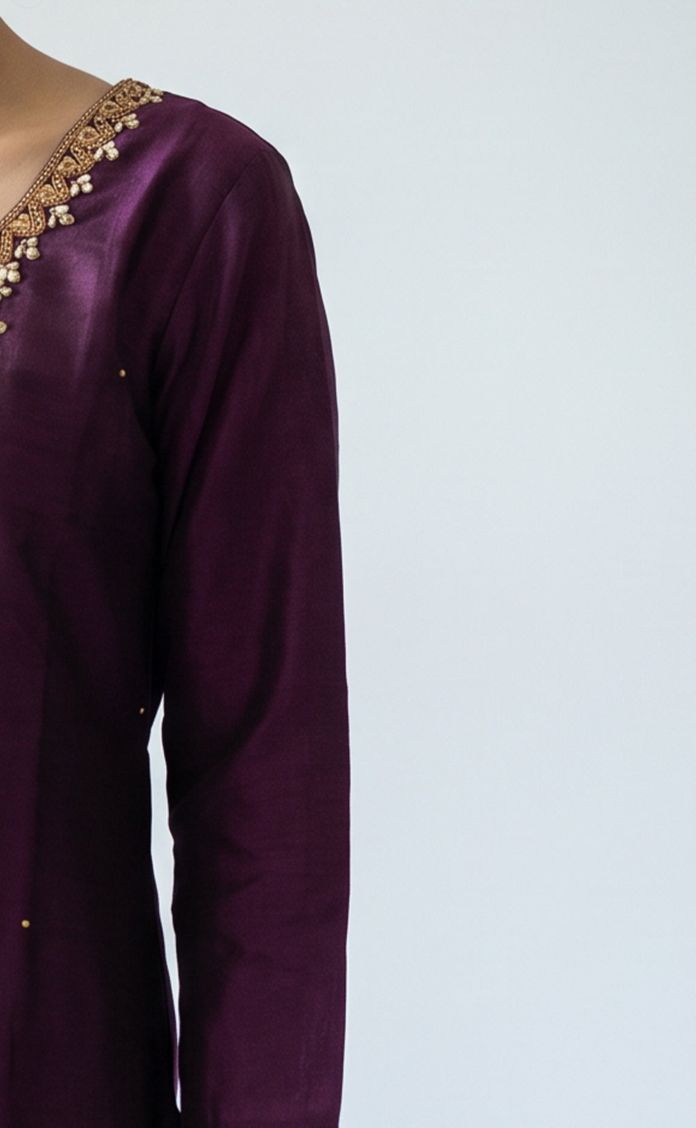 Wine Vichitra Silk Mirror Work And Zari Work Kurti Set
