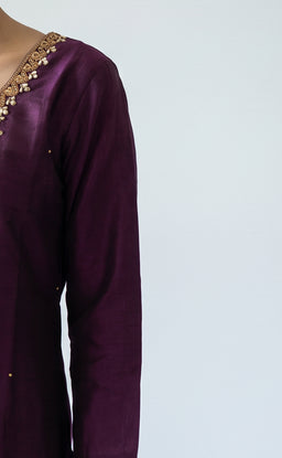 Wine Vichitra Silk Mirror Work And Zari Work Kurti Set