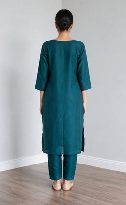 Rama Green Vichitra Silk Mirror Work And Gold zari Work Kurti Set